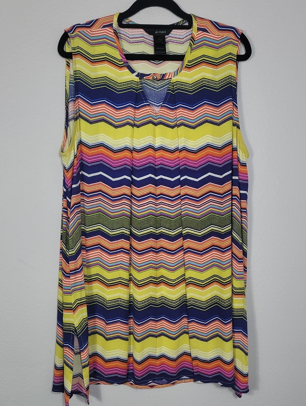 Ali Miles Colorful Striped Sleeveless Tunic Top Size Large Wearable Artsy Rayon